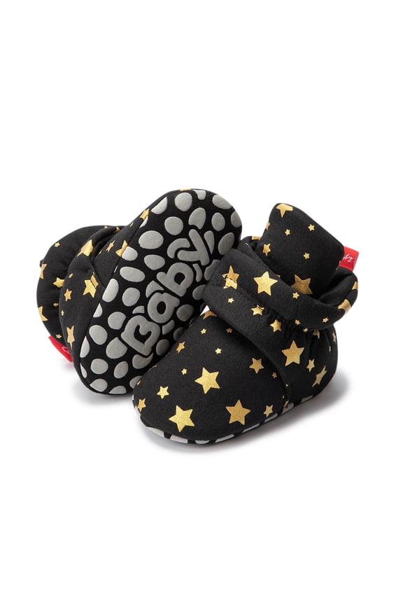 Baby Star Booties Soft Sole Non Slip Winter First Walking Shoes Stay On for Infant 0-18 Months