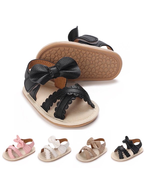 Baby Bow Rubber Sandals Non Slip Soft Sole Breathable Summer First Walker for Infant Girl Boy 6-12 Months