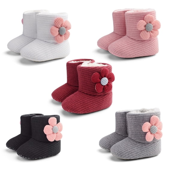 YHAJDS Baby Winter Boots Flower Decor High Top Fleece Lined Warm Soft Sole First Walking Shoes for Infant