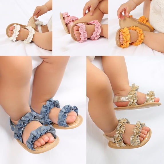 YHAJDS Baby's First Walkers Ruffle Trim Flat Soft Sole Sandals for Infant Girls