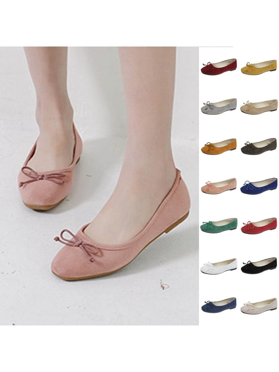 Ballet Flats for Women French Retro Style Dress Shoes Solid Color Round Toe Suede Bowknot Slip On Casual Spring Summer Shoes