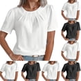 thumbnail image 1 of YHAJDS Basic Tees Spring Tunic Blouse Women's Short Sleeve Tops Round Neck Solid Color Casual, 1 of 5