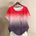 thumbnail image 1 of YHAJDS Basic Tops for Women Short Sleeve Round Neck Striped Print Linen Like Button Tee, 1 of 4