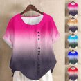 thumbnail image 1 of YHAJDS Basic Tops for Women Short Sleeve Round Neck Striped Print Linen Like Button Tee, 1 of 4
