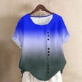 thumbnail image 1 of YHAJDS Basic Tops for Women Short Sleeve Round Neck Striped Print Linen Like Button Tee, 1 of 4