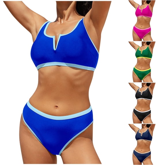 YHAJDS Bathing suit for Women Solid Color Bikini 2 Piece Set