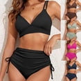 thumbnail image 1 of YHAJDS Bathing suit for Women Solid Color Ribbed 2 Piece Bandeau Bikini Set, 1 of 5
