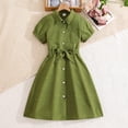 thumbnail image 1 of YHAJDS Big Girls Solid Color Short Sleeve Dress with Belt Collared Shirt Dress Summer for 8-12 Years, 1 of 5