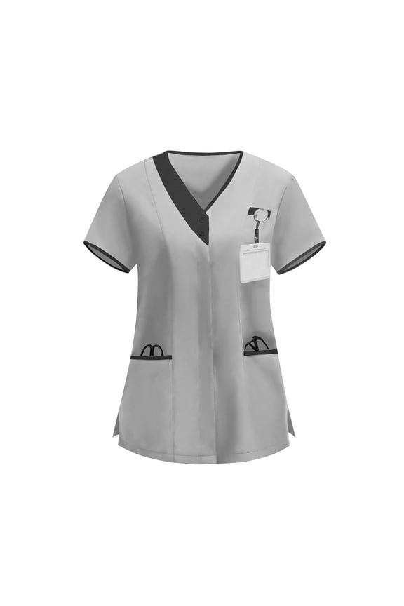 Blouses for Women V Neck Uniform Tunic Top Clinic Attendant Workwear Short Sleeve Shirt