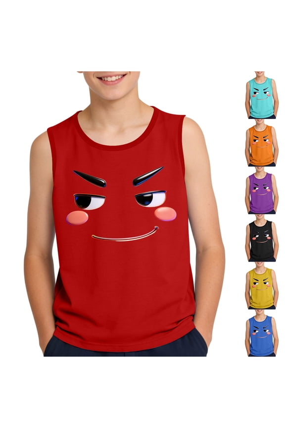 Boy Athletic Performance Muscle Tank Top Print Round Neck Sleeveless Casual Kids 3-15Y