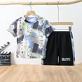 thumbnail image 1 of YHAJDS Boys 2 Piece Outfits Beatific Graffiti Print Short Sleeve Round Neck T Shirt and Elastic Waist Shorts Set, 1 of 3