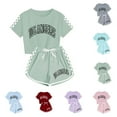 thumbnail image 1 of YHAJDS Kids 2 Piece Set Letter Print Plaid Short Sleeve Crewneck Tee with Elastic Shorts Summer Wear, 1 of 5