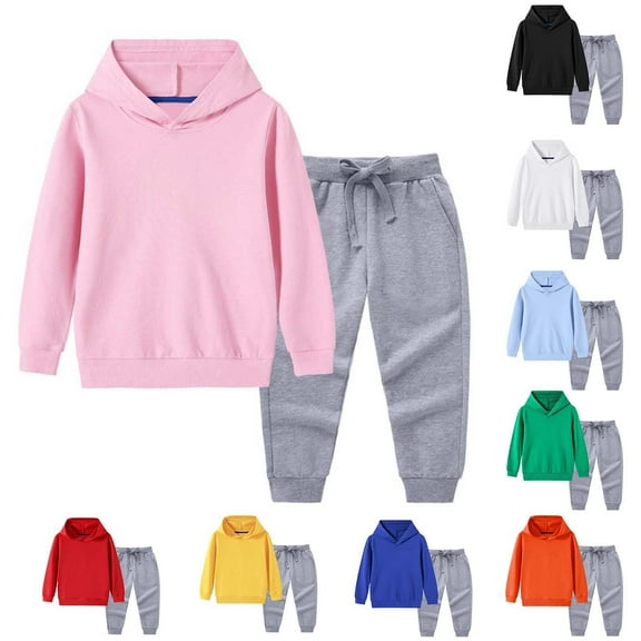 YHAJDS Boys Girls Casual Winter 2 Piece Outfits Set , Fashion Color Block Long Sleeved Hooded Top Sweatpants For Kids Aged 12 Months-11 Years