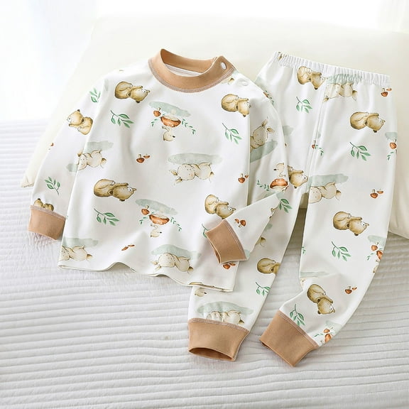 YHAJDS Boys Girls Casual Winter 2 Piece Outfits Set , Kids Print Warm Long Sleeve Home Wear 2 Piece Set 3 Months-5 Years