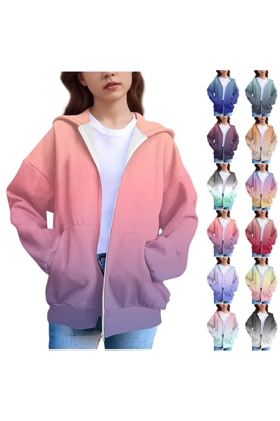 Boys Girls Hooded Sweatshirt Long Sleeve Zip Up with Pockets Ombre Print Jacket