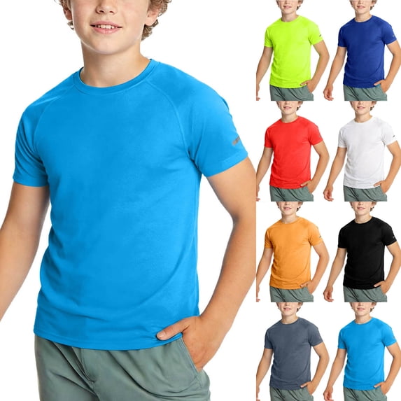 YHAJDS Boys Girls Summer Quick Dry Tees for Kids Solid Color Short Sleeve Athletic T-Shirts