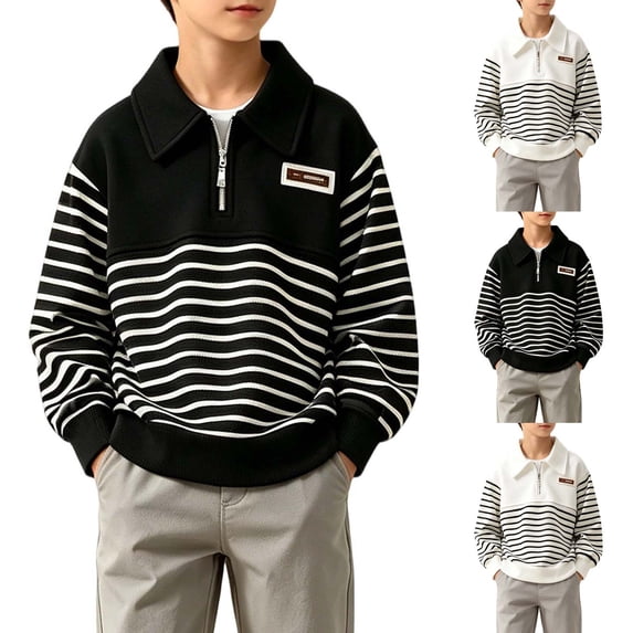 YHAJDS Boys Henley Shirt Lapel Collar Half Zip Long Sleeve Soft Fabric Daily Leisure Sweatshirt Tops
