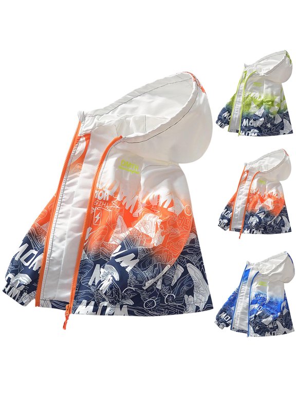 Boys Hooded Zip Up Jacket Dip Dyed Solid Color Long Sleeve Outerwear Fall Spring Sport
