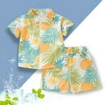 thumbnail image 1 of YHAJDS Boys Short Sleeve Camp Shirt Outfit 2 Piece Set Palm Print Button Down Shorts, 1 of 3