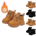 thumbnail image 1 of YHAJDS Boys Winter Snow Boots Fleece Lined Yellow Non Slip Soft Leather Ankle Booties for Toddler Kids, 1 of 6