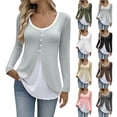 thumbnail image 1 of YHAJDS Casual Tops for Women Spring Patchwork Fake Piece Long Sleeve Slim Base Layer, 1 of 5