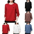 thumbnail image 1 of YHAJDS Casual Women's Casual Long Sleeve Sweatshirt， Solid Color Round Neck Color Block Ribbed Loose Shirt Top For Fall Fall Winter, 1 of 3