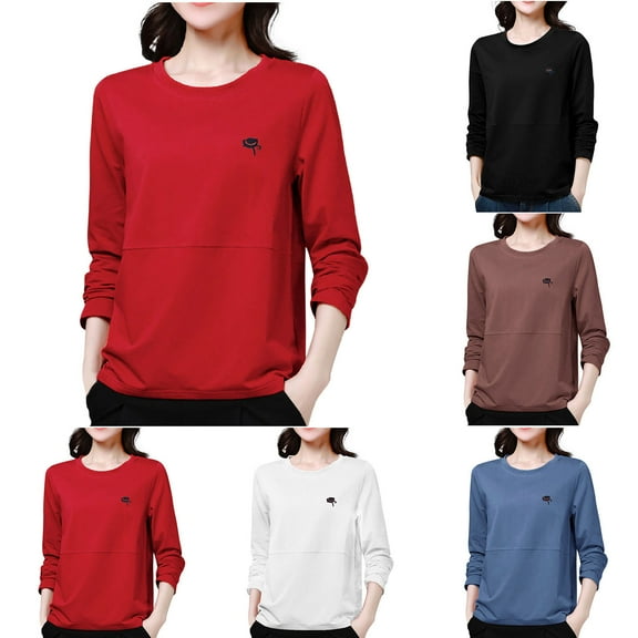 YHAJDS Casual Women's Casual Long Sleeve Sweatshirt, Solid Color Round Neck Color Block Ribbed Loose Shirt Top For Fall Fall Winter