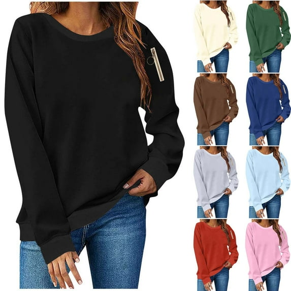 YHAJDS Casual Women's Long Sleeve Tops Solid Color V Neck Loose Sleeve Top With Side Slits For Fall Fall Winter Daily Wear