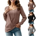 thumbnail image 1 of YHAJDS Casual Womens Fall Winter Loose Sweatshirt Pocket Tops Solid Color Hooded Drawstring Long Sleeve Button Pocket Shirt Top, 1 of 5