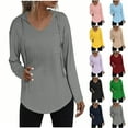 thumbnail image 1 of YHAJDS Casual Womens Fall Winter Loose Sweatshirt Pocket Tops Solid Color Round Neck Button Ribbed Fleece 3/4 Sleeve Knit Sweater Top For Fall Fall Winter, 1 of 5