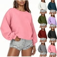 thumbnail image 1 of YHAJDS Casual Womens Long Sleeve Tops Womens Fall Winter Loose Sweatshirt Pocket Tops Solid Color Crew Neck Ruffled 3/4 Sleeve Linen Like Sleeveless Top, 1 of 5