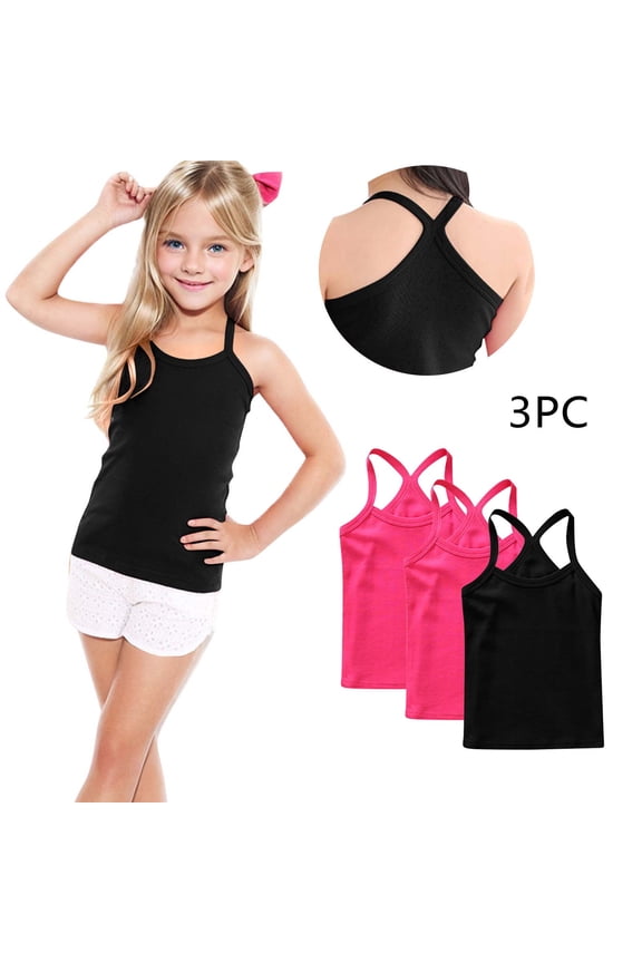 Childrens Sleeveless Tank Tops Solid Color Undershirt 3 Pack