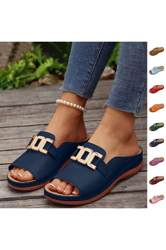 Dressy Sandals for Women Solid Color Buckle Strap Open Toe Casual Summer Heeled Mules Shoes