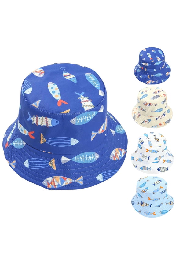 Fish Print Bucket Hat Toddler Lightweight UPF 50+ Breathable Summer Sun Cap