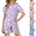 thumbnail image 1 of YHAJDS Girl 2 Piece Lounge Set Mini Print Short Sleeve Round Neck Tee Pullover Shorts Home Set, 1 of 9