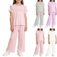 thumbnail image 1 of YHAJDS Girl 2 Piece Set Modal Short Sleeve Tee Long Pants Lace Trim Home Wear Sleep Set, 1 of 10