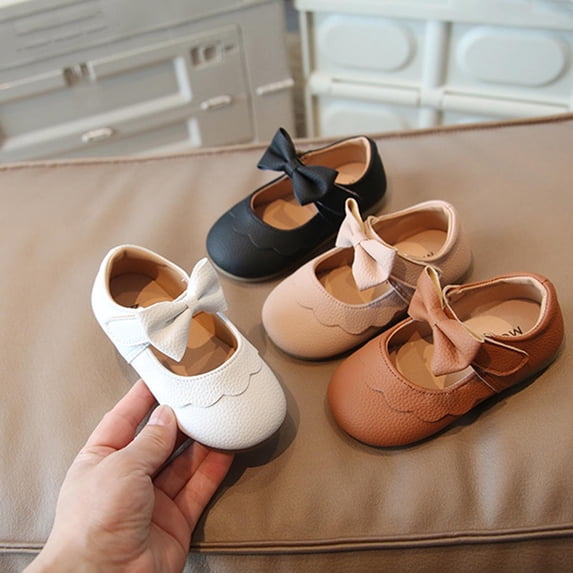 YHAJDS Girl's Leather Shoes Bow Design Soft Sole Princess Flats for Big Kid Spring