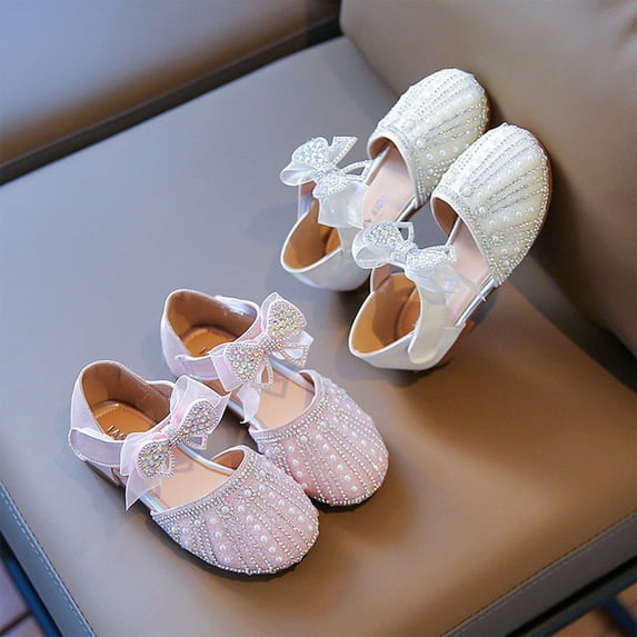 YHAJDS Girl's Sandals Rhinestone Bow Soft Sole Princess School Shoes for Big Kid