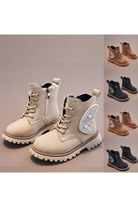 Girls Ankle Boots Wing Detail Faux Leather Short Shaft British Styles Spring Fall Casual Shoes