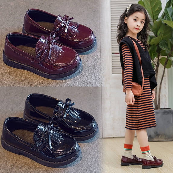 YHAJDS Girls Bow Loafers Low Heel Solid Color Soft Sole Princess Casual Shoes