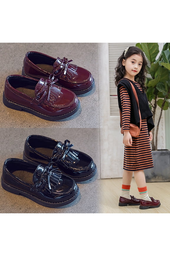 Girls Low Heel Loafers Solid Color Bow Design Flat Soft Sole Princess Casual Shoes for Little Kid