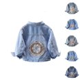 thumbnail image 1 of YHAJDS Girls Denim Jacket Long Sleeve Embroidery Traditional Stitch Pocket Button Front Coat, 1 of 9