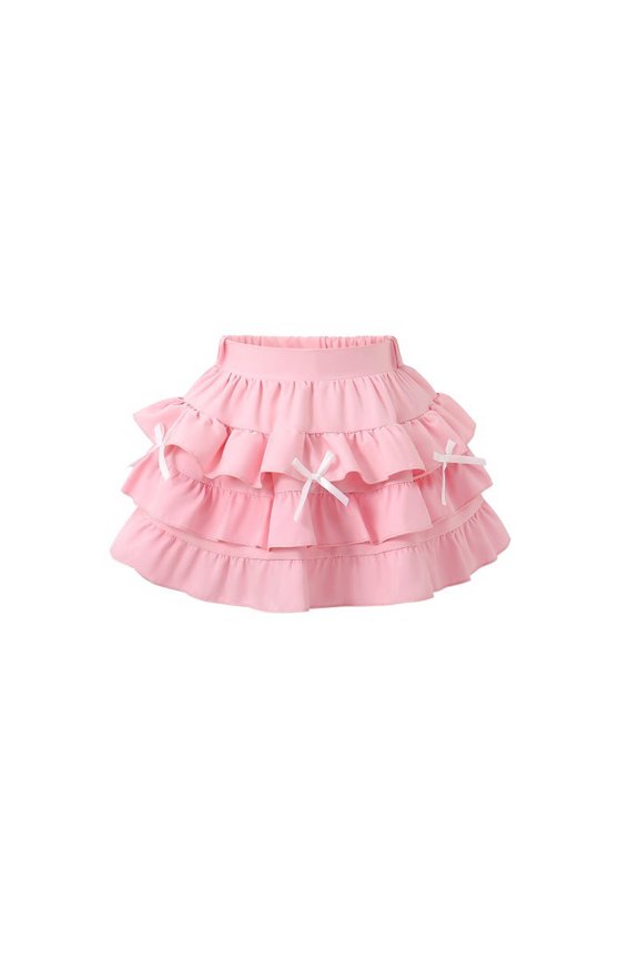 Girls Elastic Waist Layered Tutu Skirt Ruffle Hem Puffy Cake Skirt Kids