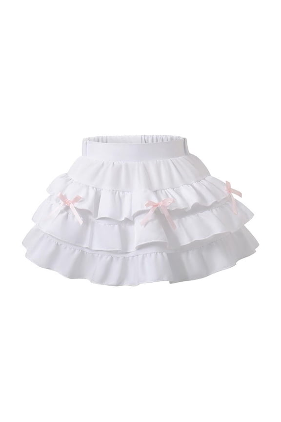 Girls Elastic Waist Layered Tutu Skirt Ruffle Hem Puffy Cake Skirt Kids