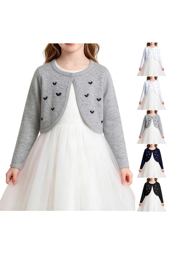 Girls Embroidered Cardigan Long Sleeve Solid Button Front Knit Shawl Wrap Summer Top