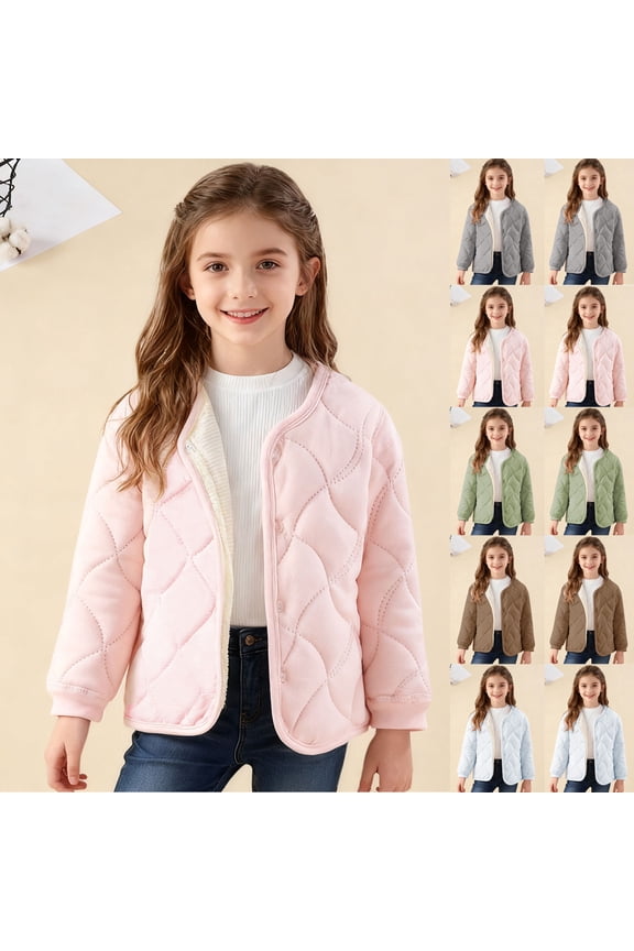 Girls Fleece Coat Long Sleeve Solid Zip Up Quilted Silk Thicken Warm School Uniform Outerwear Jacket
