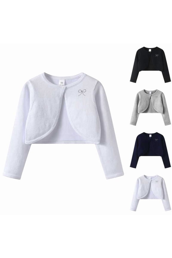 Girls Knit Cardigan Long Sleeve Solid One Button Rhinestone Bow Shawl Wrap Outerwear