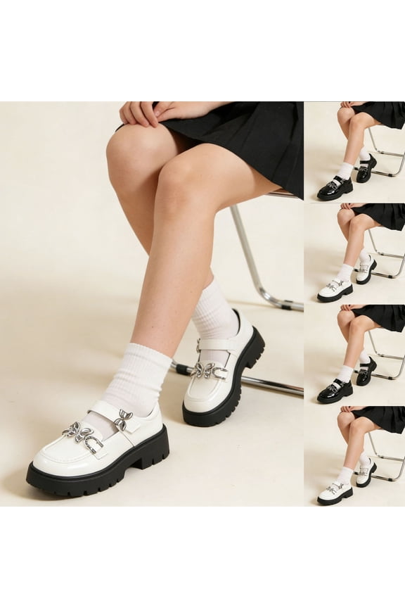 Girls Loafers Bow Rhinestone Decor Solid Color Preppy Style Slip On Dress Shoes for Big Kids