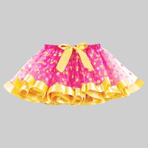 YHAJDS Girls Mesh Polka Print Layered Tutu Skirt with Lining Elastic Waist Performance Skirt