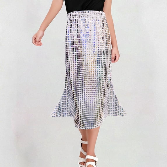 YHAJDS Girls Plaid Shiny Long Skirt A Line Flared Skirts for Kids Age 3-16